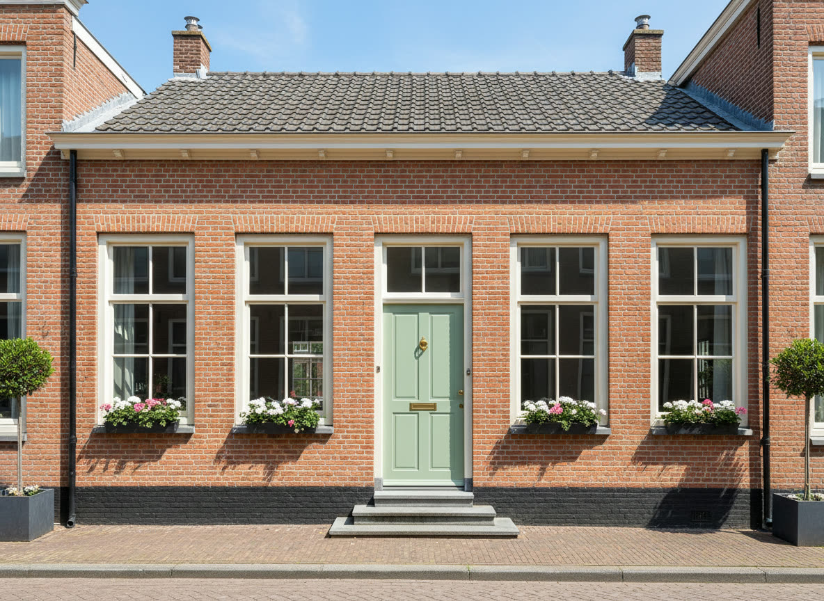Gevel met salie-groene voordeur