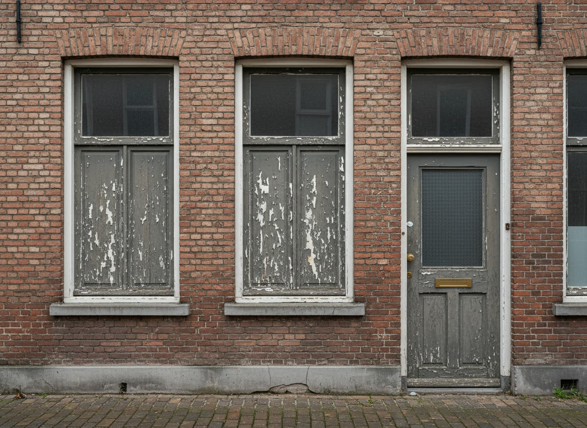 Gevel voor het schilderen: afbladderende verf